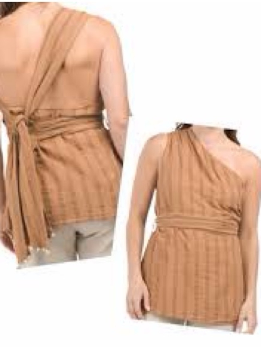 Zara One-Shoulder Tan Wrap-Detail Women’s Top
